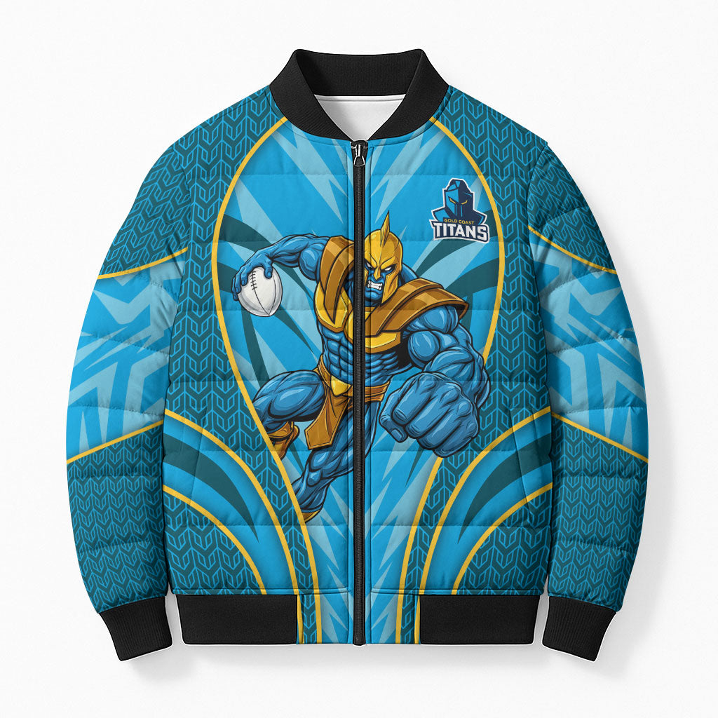 Gold Coast Titans Rugby Mascot Bomber Puffer Jacket Australian Rugby Culture - Tribal Inspired Warrior Titan