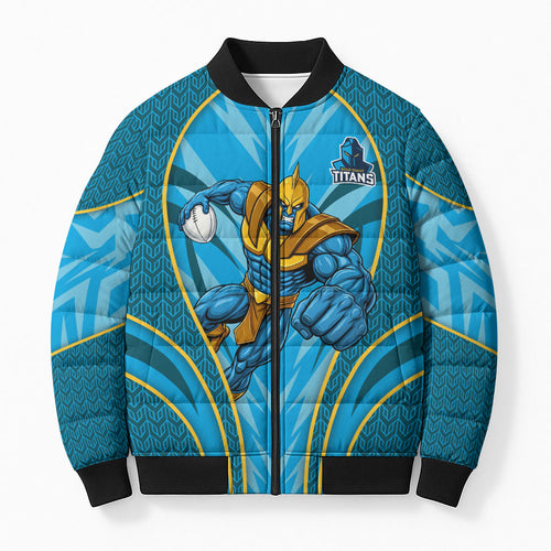 Gold Coast Titans Rugby Mascot Bomber Puffer Jacket Australian Rugby Culture - Tribal Inspired Warrior Titan