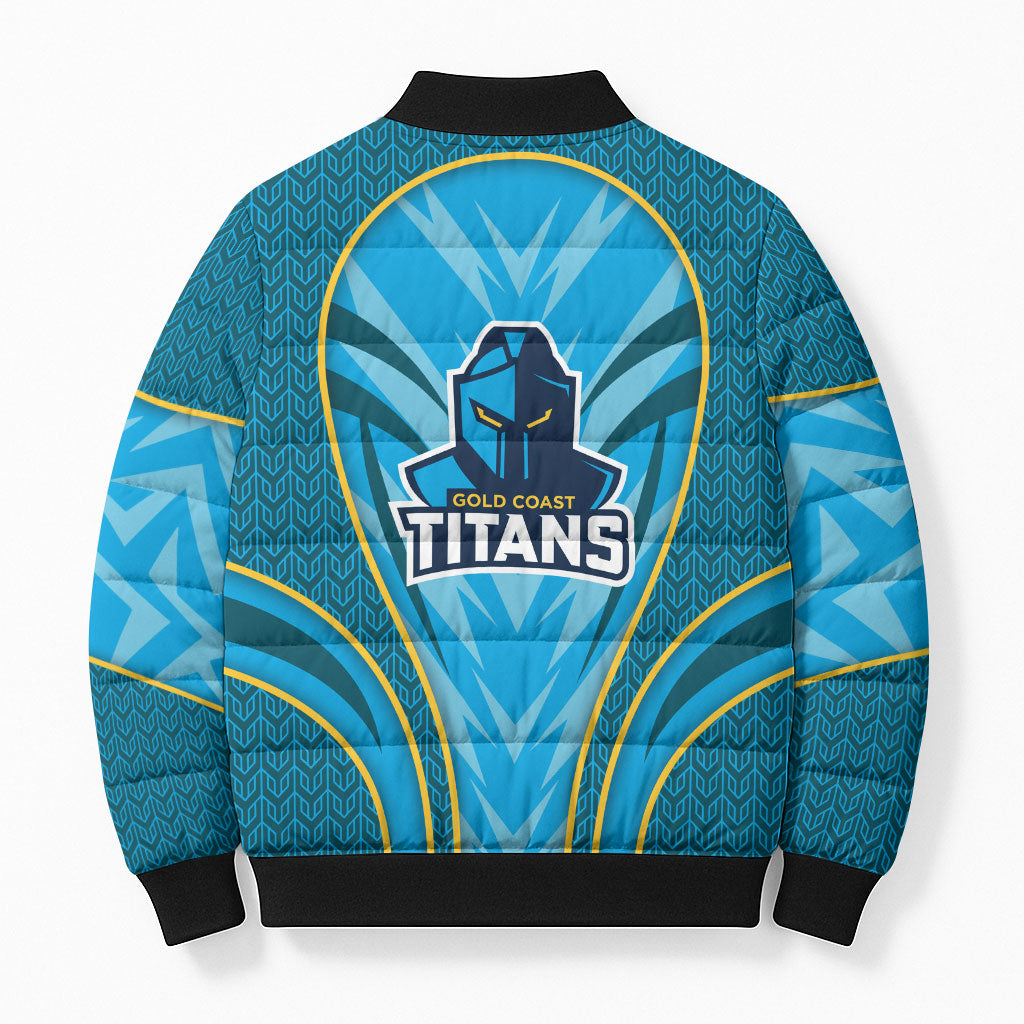 Gold Coast Titans Rugby Mascot Bomber Puffer Jacket Australian Rugby Culture - Tribal Inspired Warrior Titan