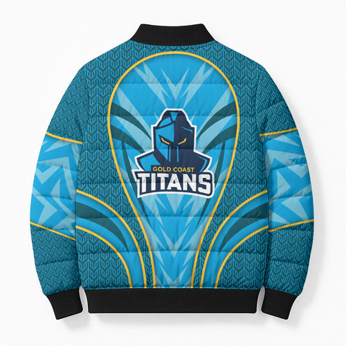 Gold Coast Titans Rugby Mascot Bomber Puffer Jacket Australian Rugby Culture - Tribal Inspired Warrior Titan