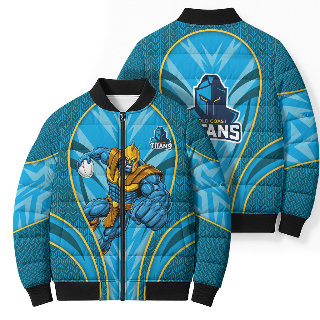 Gold Coast Titans Rugby Mascot Bomber Puffer Jacket Australian Rugby Culture - Tribal Inspired Warrior Titan