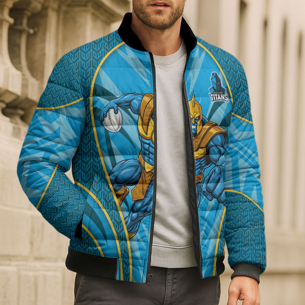 Gold Coast Titans Rugby Mascot Bomber Puffer Jacket Australian Rugby Culture - Tribal Inspired Warrior Titan