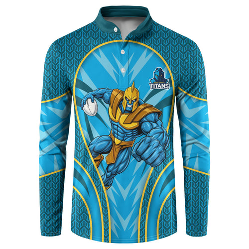 Gold Coast Titans Rugby Mascot Button Sweatshirt Australian Rugby Culture - Tribal Inspired Warrior Titan