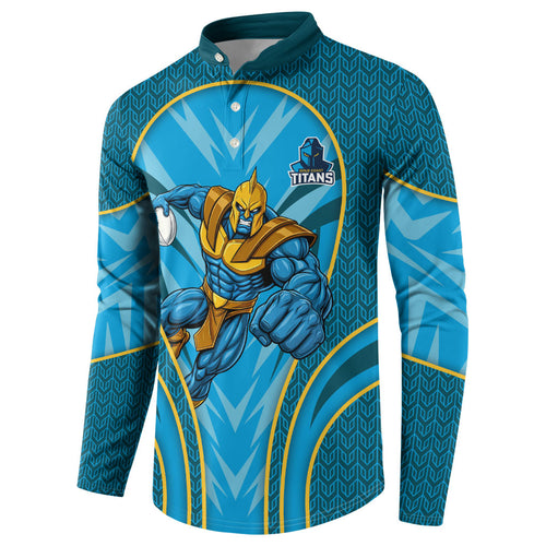 Gold Coast Titans Rugby Mascot Button Sweatshirt Australian Rugby Culture - Tribal Inspired Warrior Titan