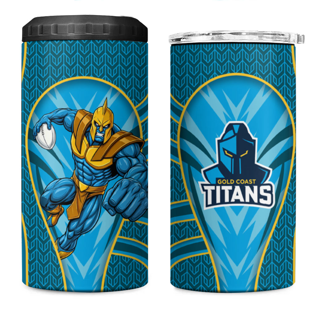 Gold Coast Titans Rugby Mascot 4 in 1 Can Cooler Tumbler Australian Rugby Culture - Tribal Inspired Warrior Titan