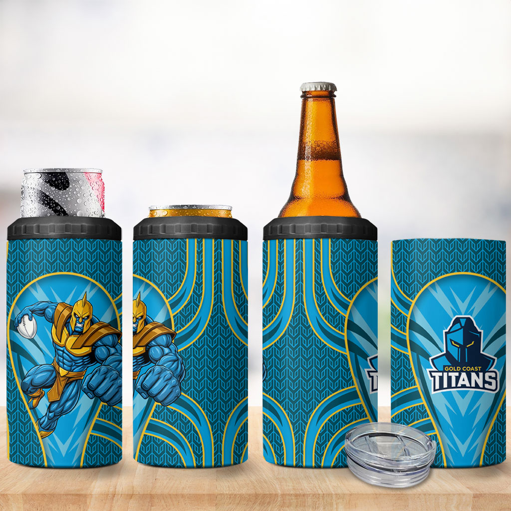 Gold Coast Titans Rugby Mascot 4 in 1 Can Cooler Tumbler Australian Rugby Culture - Tribal Inspired Warrior Titan