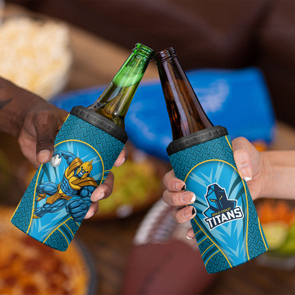 Gold Coast Titans Rugby Mascot 4 in 1 Can Cooler Tumbler Australian Rugby Culture - Tribal Inspired Warrior Titan