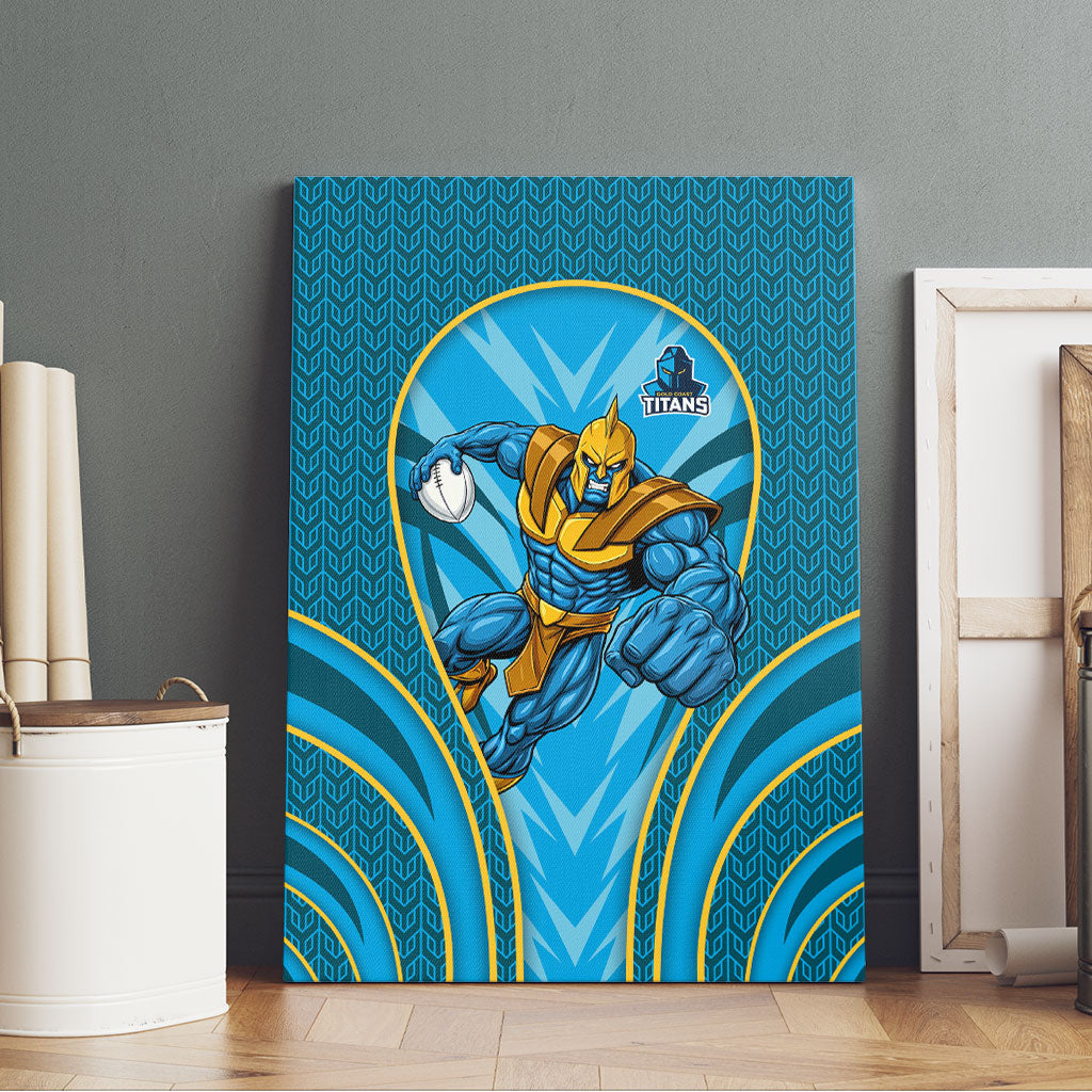 Gold Coast Titans Rugby Mascot Canvas Wall Art Australian Rugby Culture - Tribal Inspired Warrior Titan
