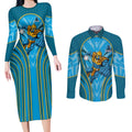 Gold Coast Titans Rugby Mascot Couples Matching Long Sleeve Bodycon Dress and Long Sleeve Button Shirt Australian Rugby Culture - Tribal Inspired Warrior Titan