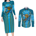 Gold Coast Titans Rugby Mascot Couples Matching Long Sleeve Bodycon Dress and Long Sleeve Button Shirt Australian Rugby Culture - Tribal Inspired Warrior Titan