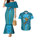 Gold Coast Titans Rugby Mascot Couples Matching Mermaid Dress and Hawaiian Shirt Australian Rugby Culture - Tribal Inspired Warrior Titan