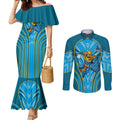Gold Coast Titans Rugby Mascot Couples Matching Mermaid Dress and Long Sleeve Button Shirt Australian Rugby Culture - Tribal Inspired Warrior Titan