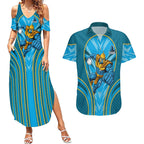 Gold Coast Titans Rugby Mascot Couples Matching Summer Maxi Dress and Hawaiian Shirt Australian Rugby Culture - Tribal Inspired Warrior Titan