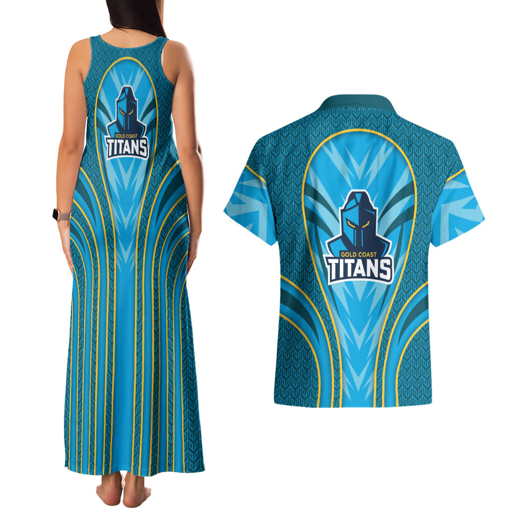 Gold Coast Titans Rugby Mascot Couples Matching Tank Maxi Dress and Hawaiian Shirt Australian Rugby Culture - Tribal Inspired Warrior Titan