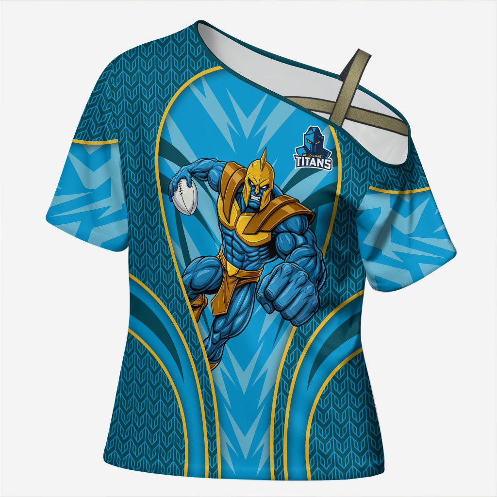 Gold Coast Titans Rugby Mascot Cross Shoulder Shirt Australian Rugby Culture - Tribal Inspired Warrior Titan