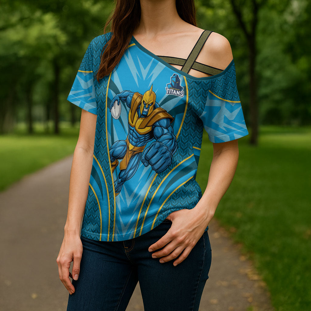 Gold Coast Titans Rugby Mascot Cross Shoulder Shirt Australian Rugby Culture - Tribal Inspired Warrior Titan