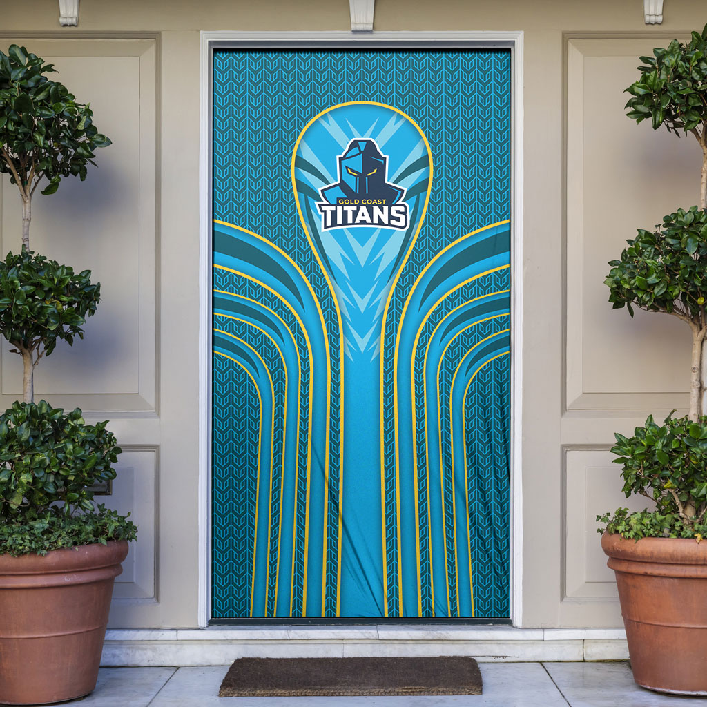 Gold Coast Titans Rugby Mascot Door Cover Australian Rugby Culture - Tribal Inspired Warrior Titan