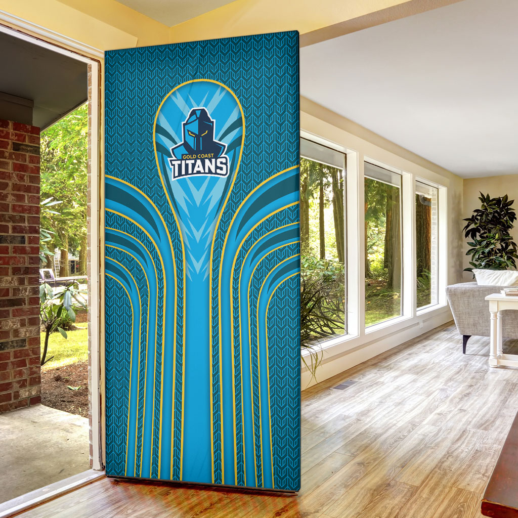 Gold Coast Titans Rugby Mascot Door Cover Australian Rugby Culture - Tribal Inspired Warrior Titan
