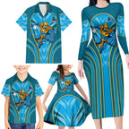 Gold Coast Titans Rugby Mascot Family Matching Long Sleeve Bodycon Dress and Hawaiian Shirt Australian Rugby Culture - Tribal Inspired Warrior Titan