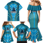 Gold Coast Titans Rugby Mascot Family Matching Mermaid Dress and Hawaiian Shirt Australian Rugby Culture - Tribal Inspired Warrior Titan