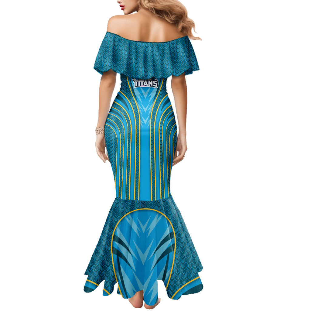 Gold Coast Titans Rugby Mascot Family Matching Mermaid Dress and Hawaiian Shirt Australian Rugby Culture - Tribal Inspired Warrior Titan