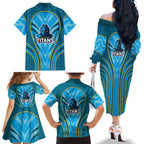 Gold Coast Titans Rugby Mascot Family Matching Off The Shoulder Long Sleeve Dress and Hawaiian Shirt Australian Rugby Culture - Tribal Inspired Warrior Titan
