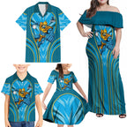 Gold Coast Titans Rugby Mascot Family Matching Off Shoulder Maxi Dress and Hawaiian Shirt Australian Rugby Culture - Tribal Inspired Warrior Titan