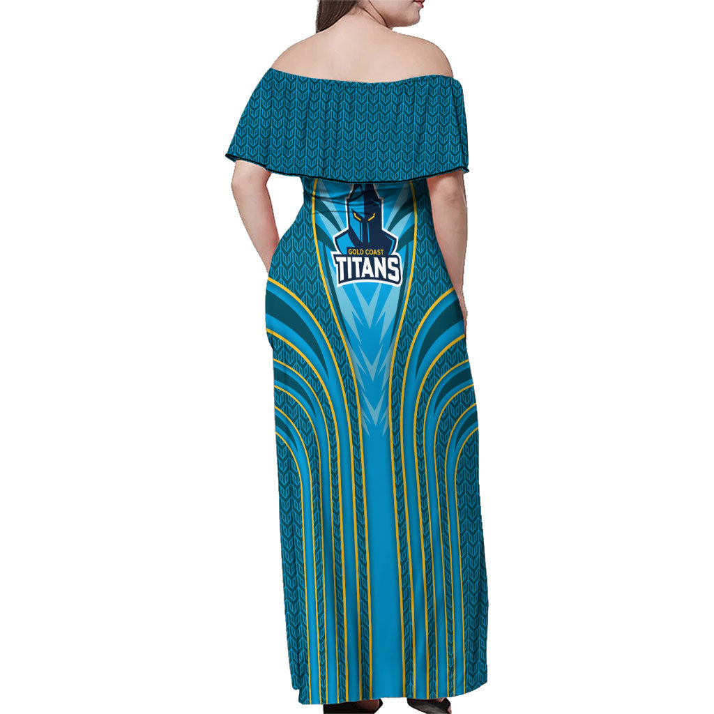 Gold Coast Titans Rugby Mascot Family Matching Off Shoulder Maxi Dress and Hawaiian Shirt Australian Rugby Culture - Tribal Inspired Warrior Titan