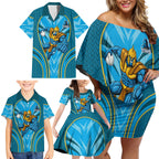 Gold Coast Titans Rugby Mascot Family Matching Off Shoulder Short Dress and Hawaiian Shirt Australian Rugby Culture - Tribal Inspired Warrior Titan