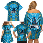 Gold Coast Titans Rugby Mascot Family Matching Off Shoulder Short Dress and Hawaiian Shirt Australian Rugby Culture - Tribal Inspired Warrior Titan