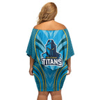 Gold Coast Titans Rugby Mascot Family Matching Off Shoulder Short Dress and Hawaiian Shirt Australian Rugby Culture - Tribal Inspired Warrior Titan