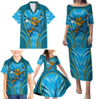 Gold Coast Titans Rugby Mascot Family Matching Puletasi and Hawaiian Shirt Australian Rugby Culture - Tribal Inspired Warrior Titan