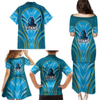 Gold Coast Titans Rugby Mascot Family Matching Puletasi and Hawaiian Shirt Australian Rugby Culture - Tribal Inspired Warrior Titan