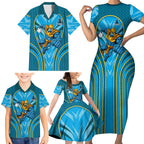 Gold Coast Titans Rugby Mascot Family Matching Short Sleeve Bodycon Dress and Hawaiian Shirt Australian Rugby Culture - Tribal Inspired Warrior Titan