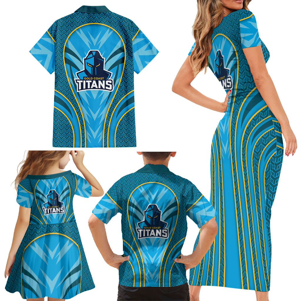 Gold Coast Titans Rugby Mascot Family Matching Short Sleeve Bodycon Dress and Hawaiian Shirt Australian Rugby Culture - Tribal Inspired Warrior Titan