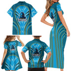 Gold Coast Titans Rugby Mascot Family Matching Short Sleeve Bodycon Dress and Hawaiian Shirt Australian Rugby Culture - Tribal Inspired Warrior Titan