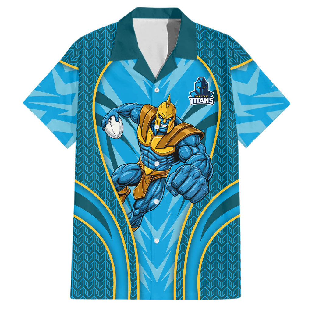 Gold Coast Titans Rugby Mascot Family Matching Short Sleeve Bodycon Dress and Hawaiian Shirt Australian Rugby Culture - Tribal Inspired Warrior Titan