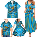 Gold Coast Titans Rugby Mascot Family Matching Summer Maxi Dress and Hawaiian Shirt Australian Rugby Culture - Tribal Inspired Warrior Titan