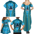 Gold Coast Titans Rugby Mascot Family Matching Summer Maxi Dress and Hawaiian Shirt Australian Rugby Culture - Tribal Inspired Warrior Titan