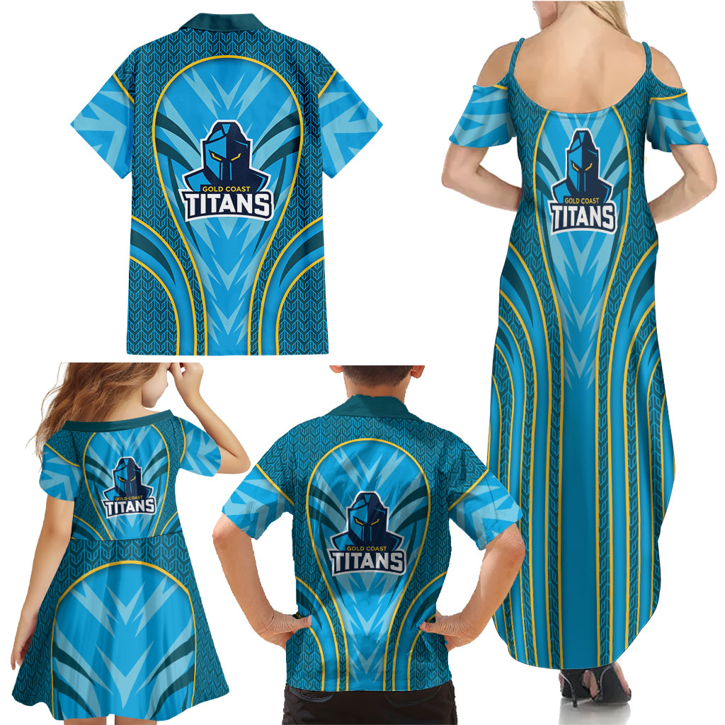 Gold Coast Titans Rugby Mascot Family Matching Summer Maxi Dress and Hawaiian Shirt Australian Rugby Culture - Tribal Inspired Warrior Titan