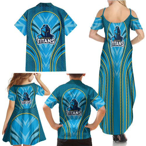 Gold Coast Titans Rugby Mascot Family Matching Summer Maxi Dress and Hawaiian Shirt Australian Rugby Culture - Tribal Inspired Warrior Titan