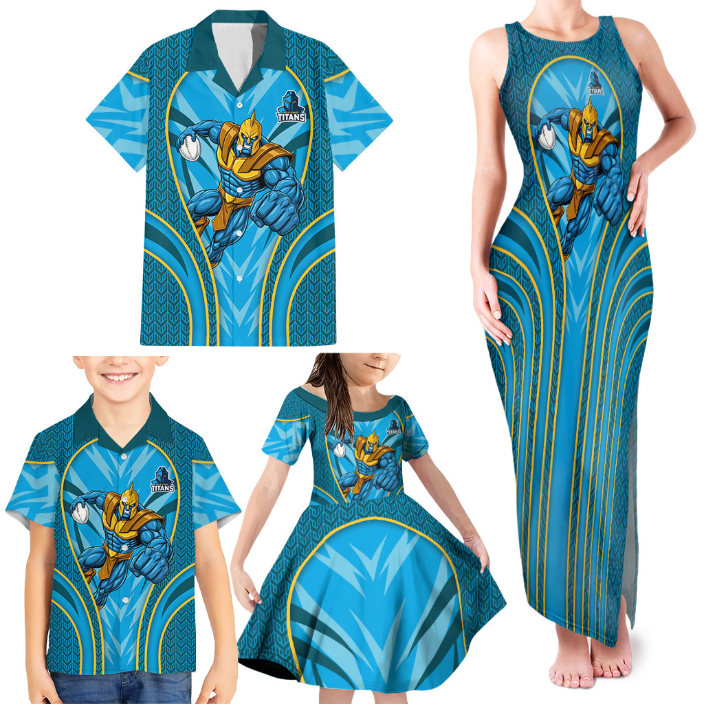 Gold Coast Titans Rugby Mascot Family Matching Tank Maxi Dress and Hawaiian Shirt Australian Rugby Culture - Tribal Inspired Warrior Titan