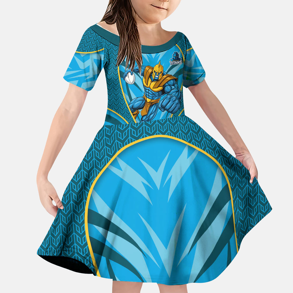 Gold Coast Titans Rugby Mascot Kid Short Sleeve Dress Australian Rugby Culture - Tribal Inspired Warrior Titan