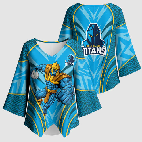 Gold Coast Titans Rugby Mascot Kimono Sleeve Blouse Australian Rugby Culture - Tribal Inspired Warrior Titan