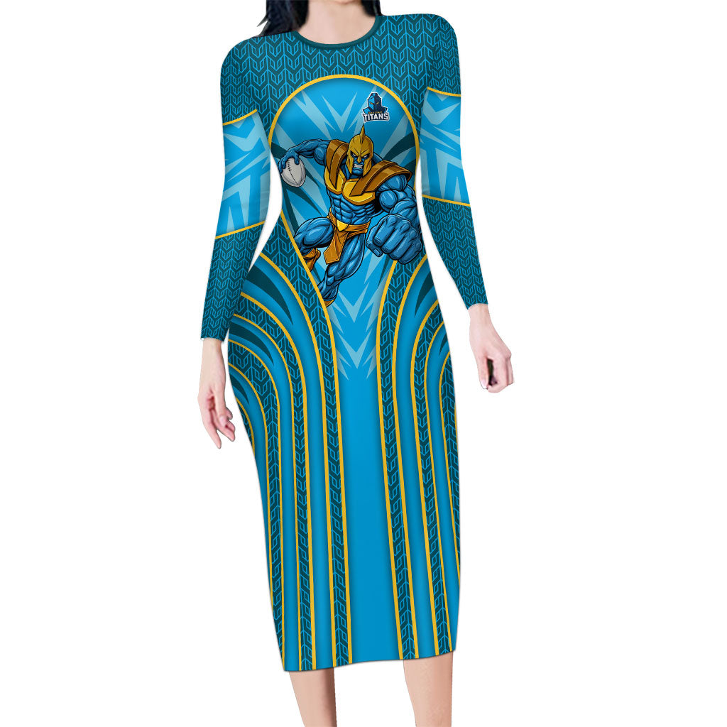 Gold Coast Titans Rugby Mascot Long Sleeve Bodycon Dress Australian Rugby Culture - Tribal Inspired Warrior Titan