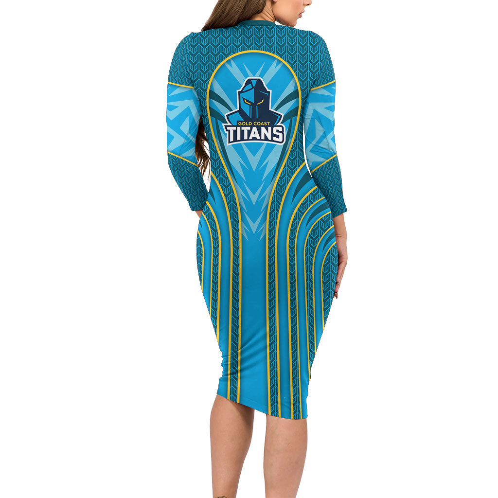 Gold Coast Titans Rugby Mascot Long Sleeve Bodycon Dress Australian Rugby Culture - Tribal Inspired Warrior Titan