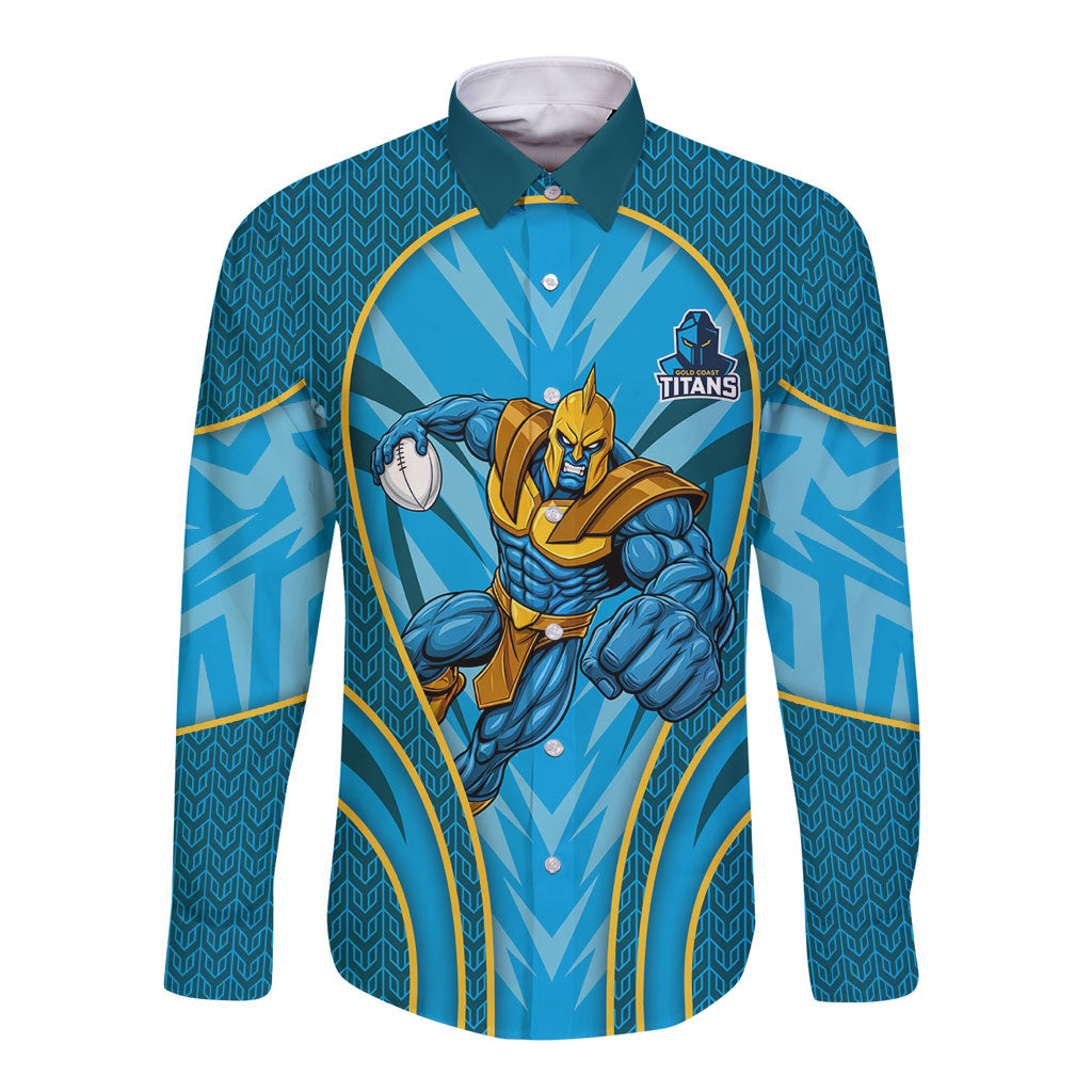 Gold Coast Titans Rugby Mascot Long Sleeve Button Shirt Australian Rugby Culture - Tribal Inspired Warrior Titan