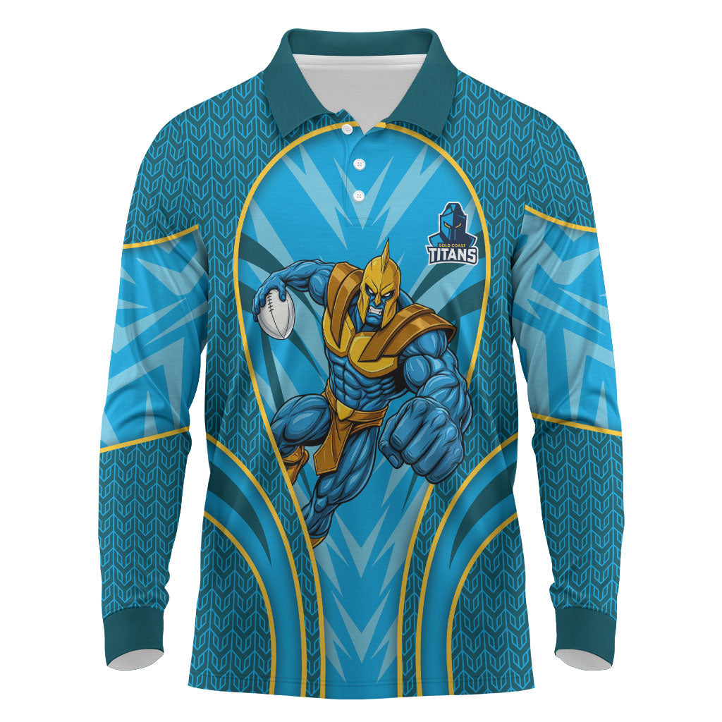 Gold Coast Titans Rugby Mascot Long Sleeve Polo Shirt Australian Rugby Culture - Tribal Inspired Warrior Titan