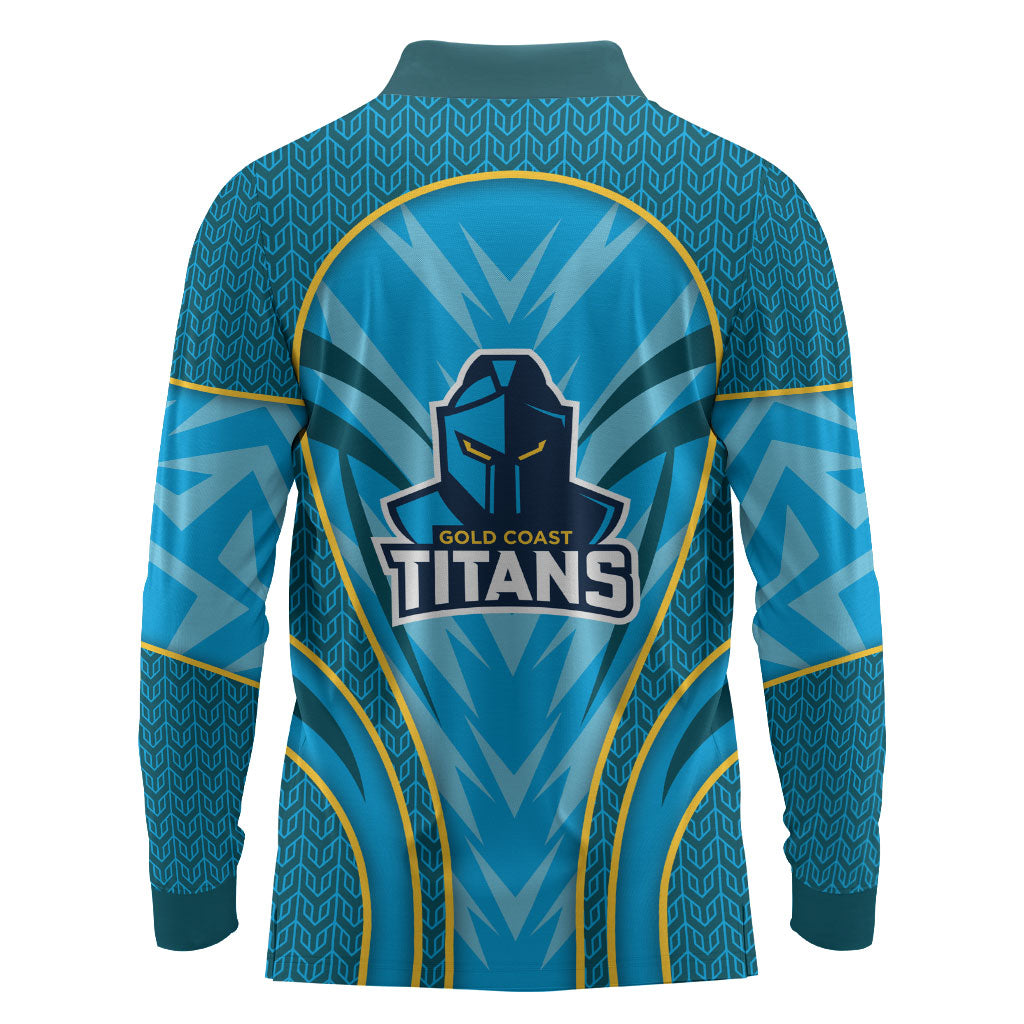 Gold Coast Titans Rugby Mascot Long Sleeve Polo Shirt Australian Rugby Culture - Tribal Inspired Warrior Titan