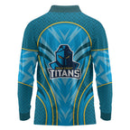 Gold Coast Titans Rugby Mascot Long Sleeve Polo Shirt Australian Rugby Culture - Tribal Inspired Warrior Titan